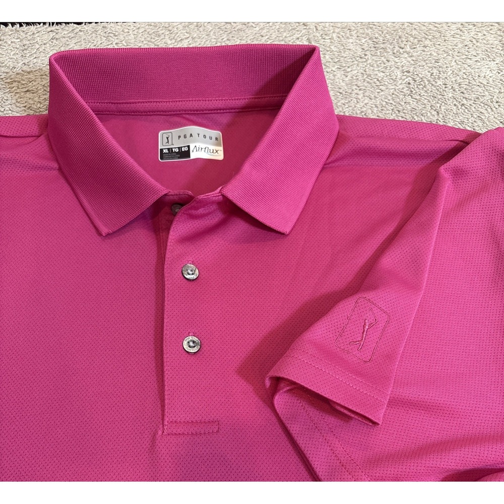 Men's PGA Tour Airflux Golf Polo Shirt XL Pink‎ Lightweight Athletic